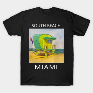 South Beach Lifeguard Tower in Miami Florida - Welshdesigns T-Shirt